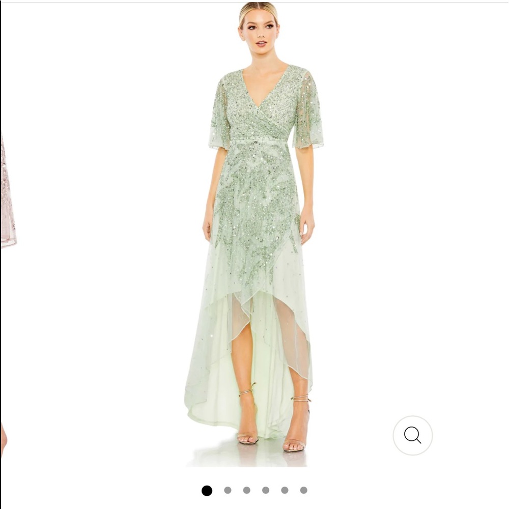 Mac Duggal Sage Green Sequin High Low Dress